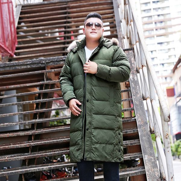 

fashion new size fat extra large size men's lengthened knee-length extra large collar down jacket fur collar down jacket, Black