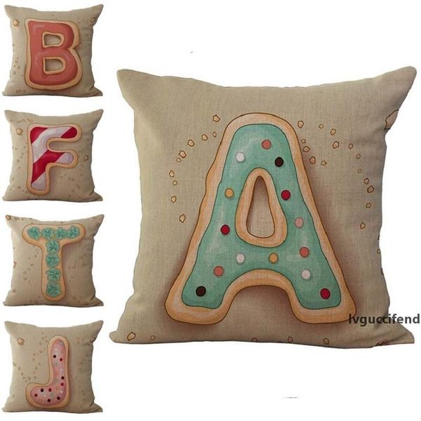 

26 a-z doughnut english letter inital pillow case cushion cover linen cotton throw pillowcases pillow covers custom 45x45cm 100g