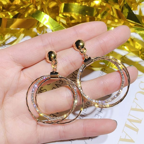 

shuangr crystal hoop earrings geometric round shiny rhinestone big circle charm earring women luxury jewelry, Golden;silver