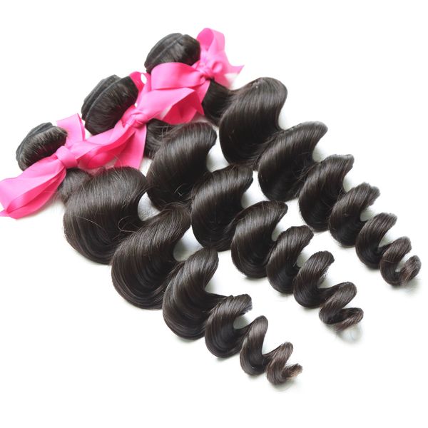 

brazilian loose wave 8-26 inch m 3 bundles with closure remy human hair bundles with lace frontal 13*4 inch, Black