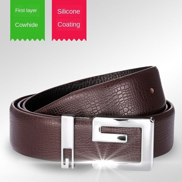 

fashion all-match guangzhou smooth buckle genuine leather belt men's genuine leather buckle belt belt, Black;brown