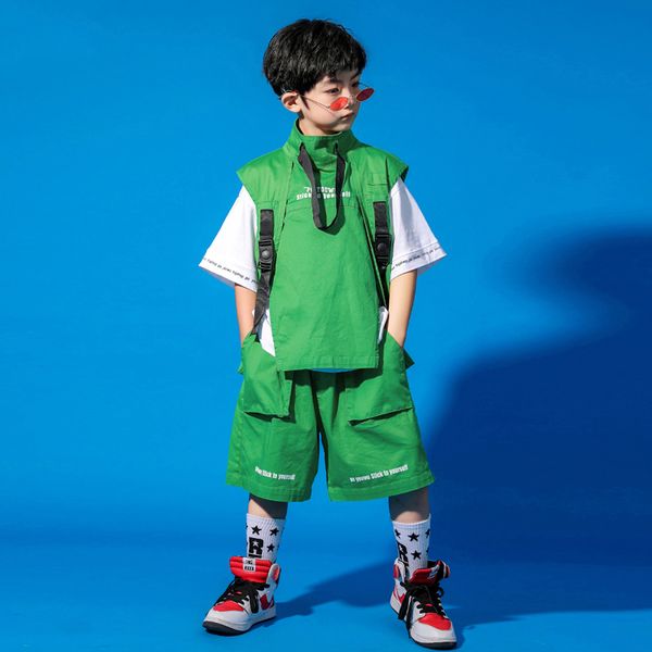 

new jazz dance costumes for boys summer green hiphop outfits girls hip hop dancing clothes performance street dance wear dqs4901, Black;red