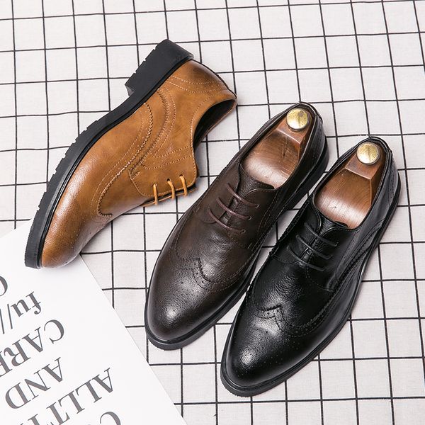 

highly recommend elegant men formal leather shoes retro brown british men brogue fashion oxford dress shoes impressed, Black