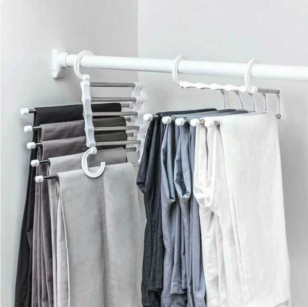 

5 in 1 multi-functional trouser storage rack adjustable pants tie storage shelf closet organizer stainless steel clothes hanger