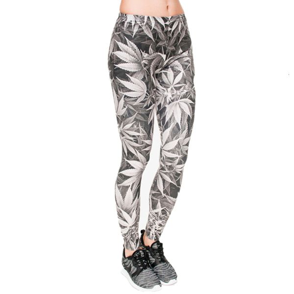 

leggings women gray leaves ankle length printing fitness legging silm fit legins high waist trouser women pants, Black