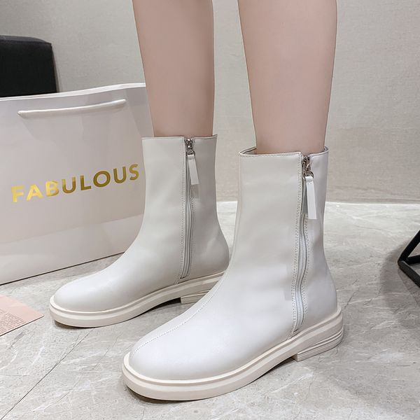 

boots shoes booties woman 2020 low heel boots-women luxury designer round toe ladies rubber rock fashion mid calf, Black