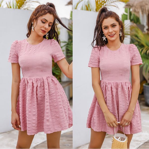 

2020 summer new pleated dress for women with tight waist and round neck fashion trumpet skirt, Black;gray