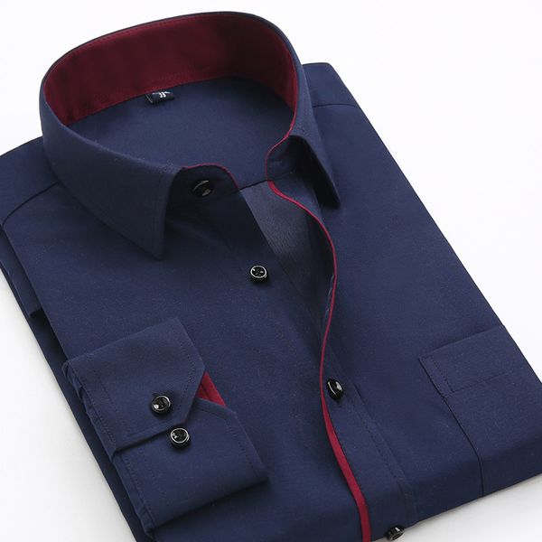 

qisha new arrivals casual men's long-sleeved shirt korean style formal dress man shirt patchwork white office navy blouse, White;black