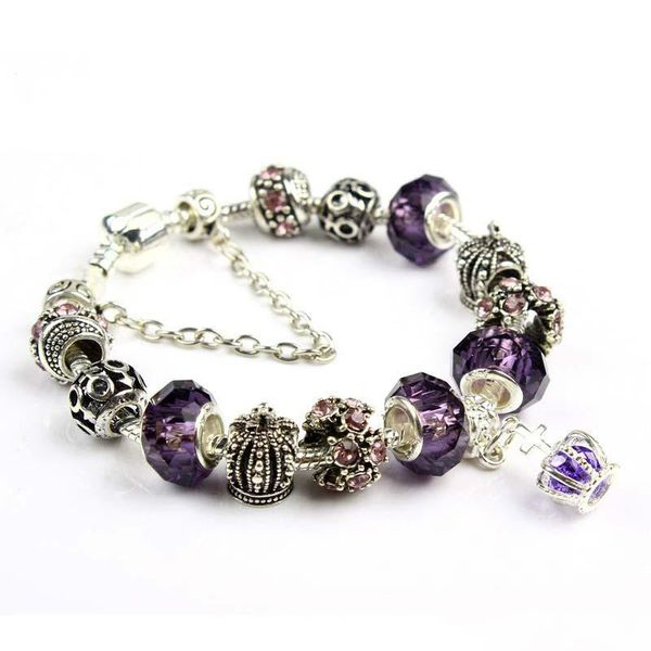 

bracele plated bracelets royal crown accessories purple crystal bead diy wedding jewelry, Golden;silver