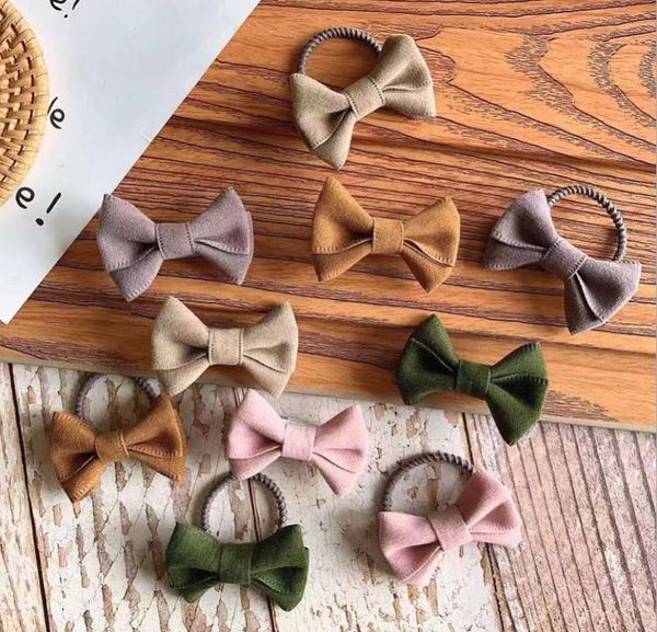 

3-5pcs/set kids soft leather hair bows elastic hair ties rubber bands clips girls accessories school headwear q59, Slivery;white