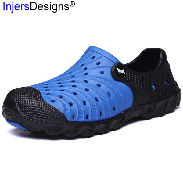 

summer men shoes slip-on breathable hole shoes men driving fashion punching beach sandals big size 40-46 sandals, Black