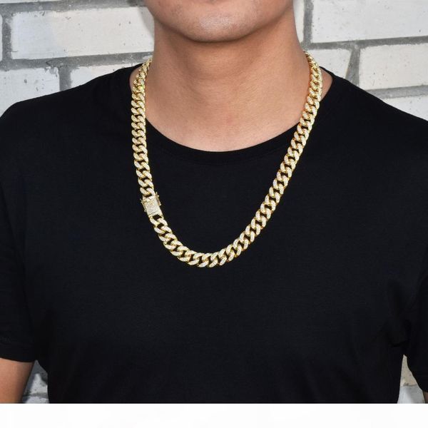 

12mm iced out zircon cuban necklace chain hip hop jewelry gold silver copper material cz clasp mens necklace link 18-28inch