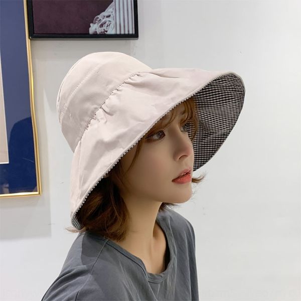 

foldable basin female parent-child sun cornice cornice cap sunscreen large eaves cap double-sided plaid sun hat beach hat, Blue;gray