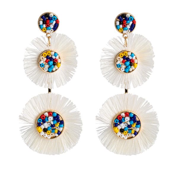 

exaggerated multi-layer ring rice beads woven tassel earrings earrings bohemia, Golden