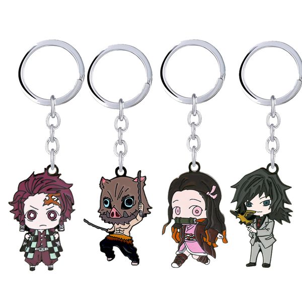 

anime demon slayer keychain kimetsu no yaiba keyrings metal pendant tanjirou nezuko chaveiro key chain men jewelry llaveros, Silver