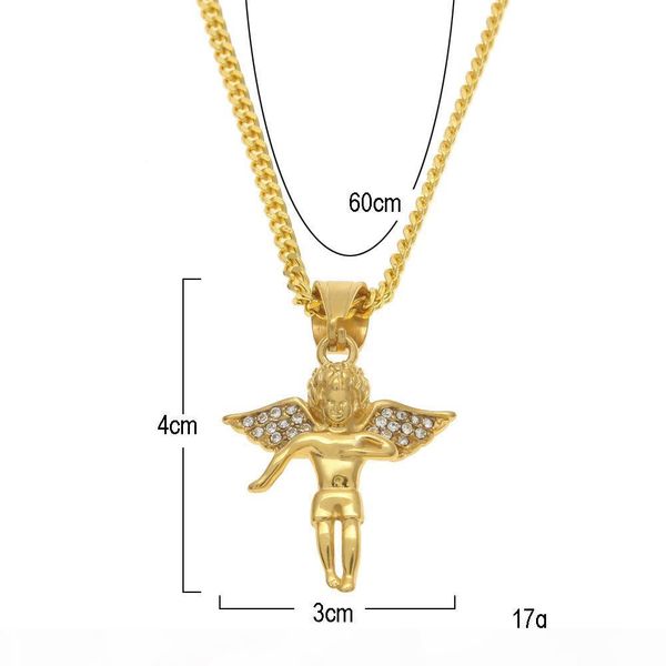 

e iced out micro angel pendant necklace gold plated stainess steel 24 &quot ;cuba chain necklace hip hop jewelry, Silver