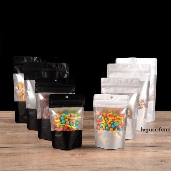 

various size matte black white aluminum foil plastic self sealing food storage bag heat sealable stand up package bags lx3002