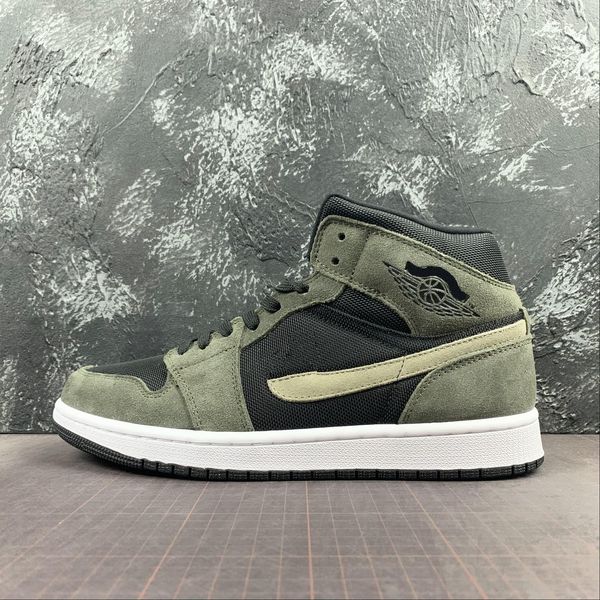 

1s mid military olive sneakers skateboard basketball shoes sneaker trainer running trainers kids youth men women with box, Black