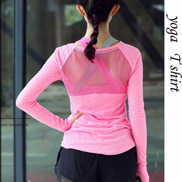 

yoga shirt seamless sports long sleeve gym women breathable hollow out workout blouse tunic tee pullover, White;red
