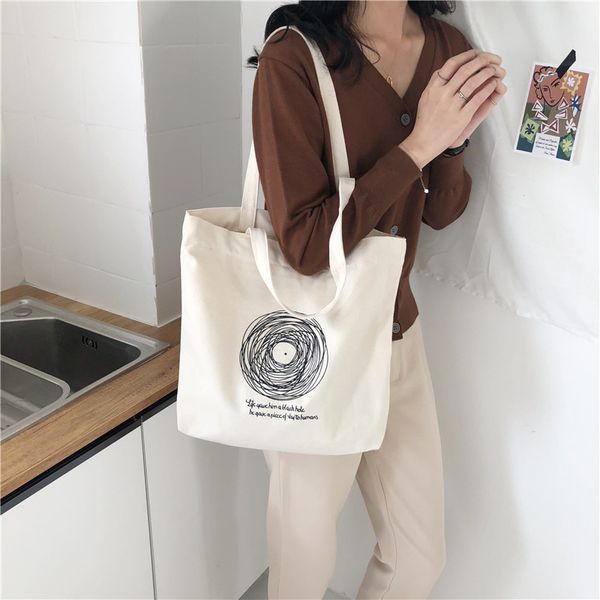 

yile e117 cotton canvas eco shopping tote shoulder bag print abstract line universe