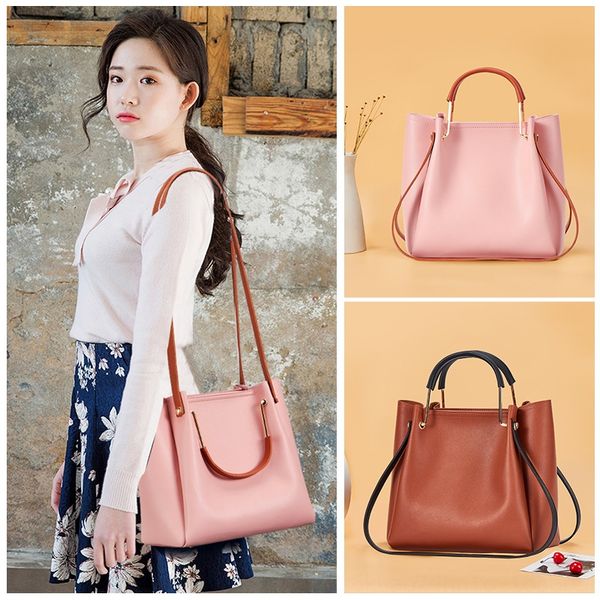 

2019 women's new leisure korean fashion hand women's large capacity shoulder all-match bucket shoulder bag bucket bag trend, White