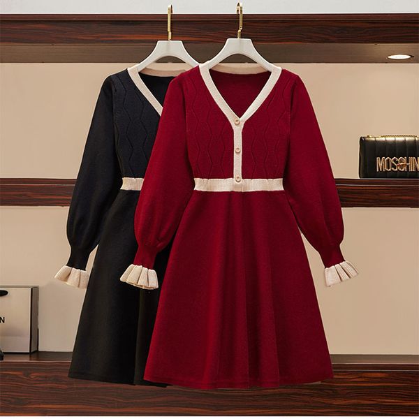 

new shirt one set cotton blend female v dresses for women fashion long dresses autumn long puff sleeve shirt plus size 4xl