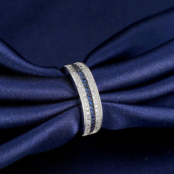 

selling european and american women's copper rings with plated silver inlaid blue and white zircon engagement ring for lady girls gift