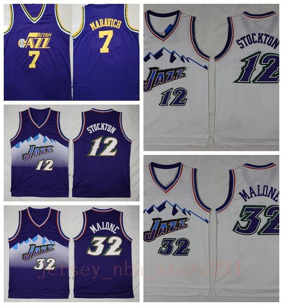

#13;utah jazz john 12 stockton karl 32 malone pete basketball jerseys stitched shirts size s-xxl, Black;red