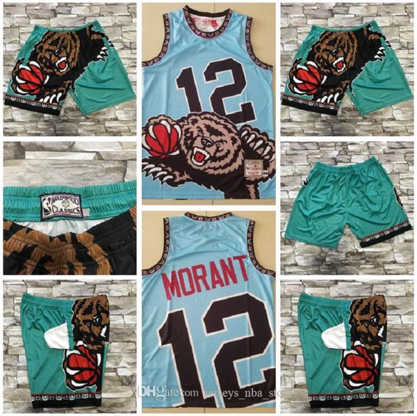 

2020 men basketball new memphis grizzlies 12 morante mitchell&ness european dyed retro jersey and pant 07, Black;red