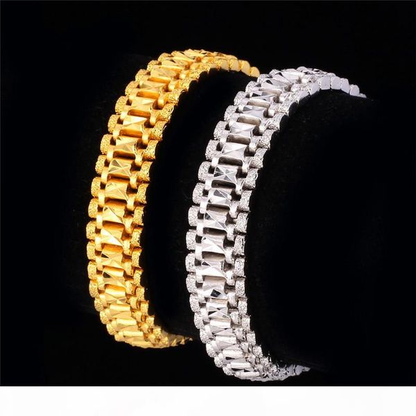 

18k gold bracelet men jewelry rock style platinum plated 19cm 12mm thick chain link bracelet wholesale, Black