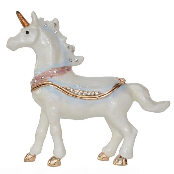 

unicorn trinket box metal jewelry box animal figurines creative gifts metal decoration, Black;white