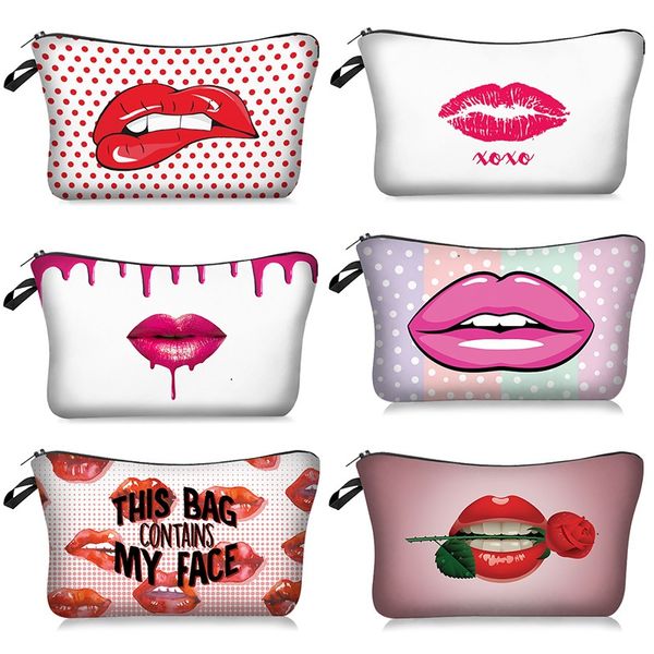 MPB013 beauty Lip 3D print Women Cosmetic Bag Fashion Travel Makeup Bag Organizer Make Up Case Storage Pouch Toiletry Beauty Kit Box Wash Ba