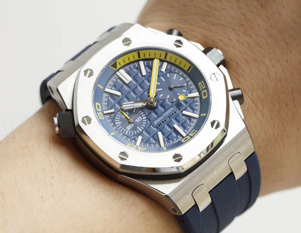 

designer watches multifunctional men's watch, royal oak, fully automatic mechanical movement, 316l stainless steel, rubber strap, Slivery;brown