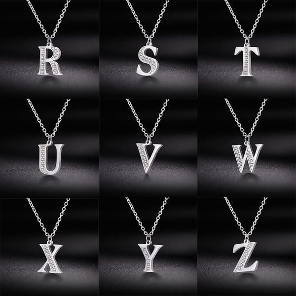

my shape letter a-z clear zircon 316l stainless steel necklace women necklaces alphabet pendant choker jewelry gift for girls, Silver