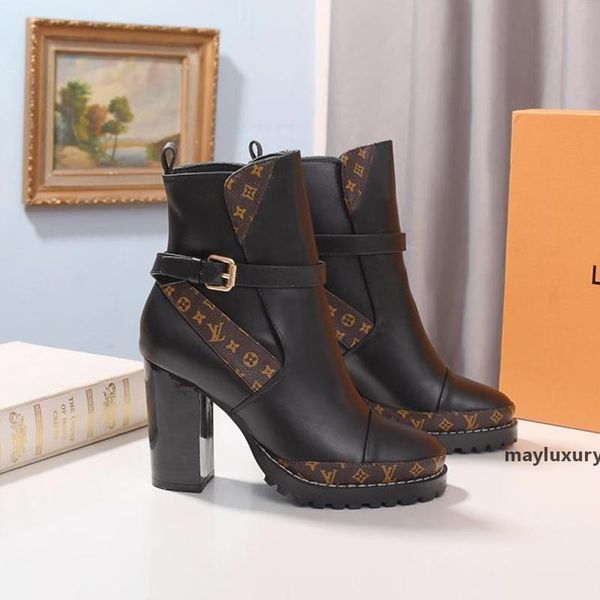 

new luxury womens shoes boots star trail ankle boot leather martin boots with box lady shoes for party wedding bottes chaussures de femme sa, Black