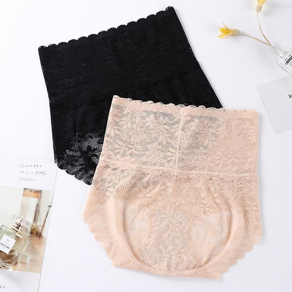 

women's panties 2021 lace underwear women high waist breathable cotton crotch summer ice silk seamless ladies hip, Black;pink
