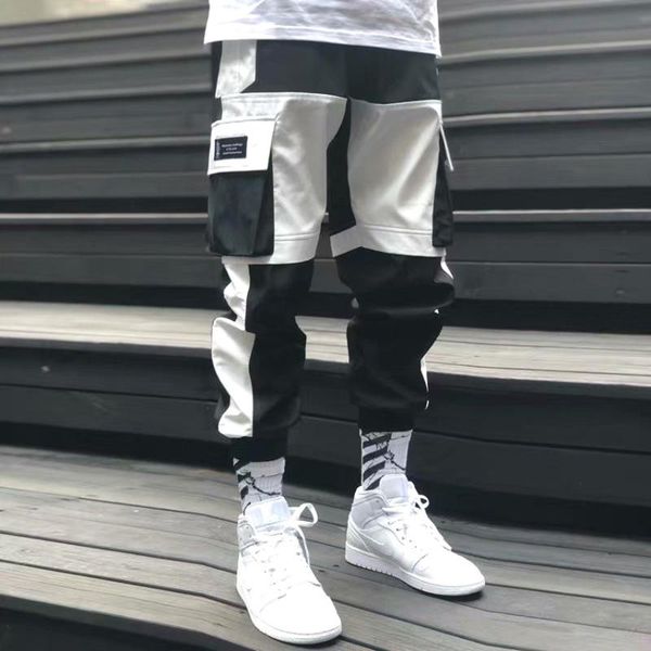 

men's pants streetwear multi pockets cargo harem hip hop casual male track joggers trousers fashion harajuku men, Black