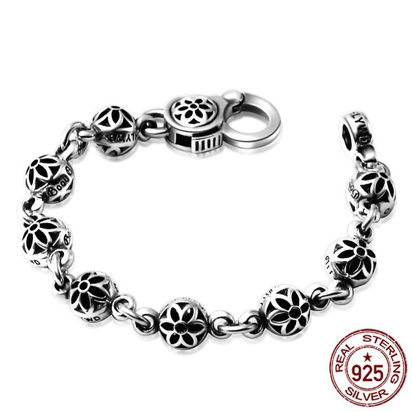 

100% s925 sterling silver bracelet personality fashion retro versatile jewelry simple punk style cherry blossoms to send