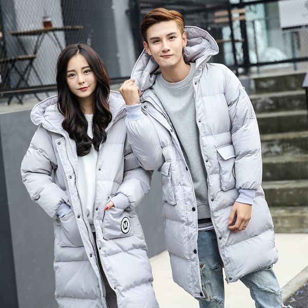 

2020 new couple's down jackets men's coat winter jacket men's slim thick fur hooded coat warm medium long cotton padded jacke, Black