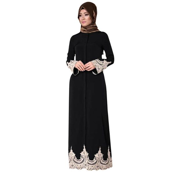 

middle eastern turkish button muslim lace robe long dress dubai dresses abaya maxi dress women islamic kaftan modest 4.13, Red