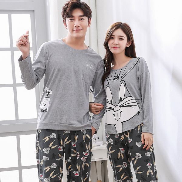 

2019 new couple clothes home furnishing clothing pajamas cotton men's home clothes set thin, Blue;red