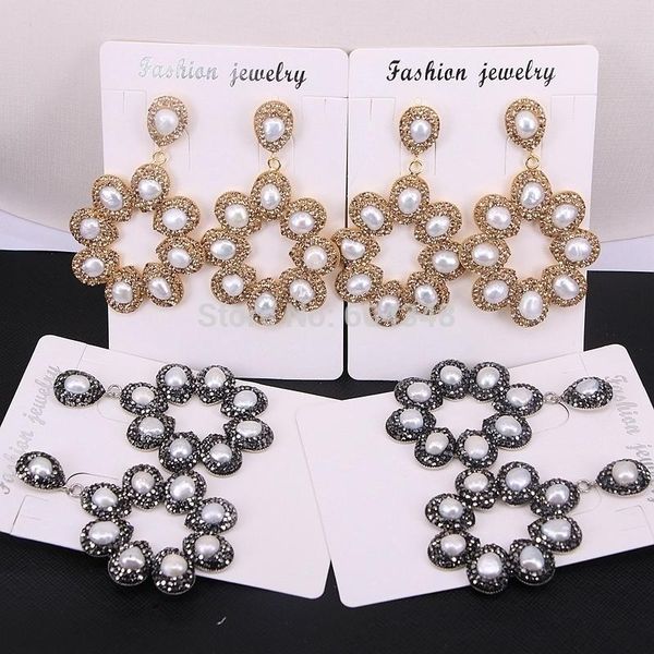 

3pairs zyunz new pave cz nature pearl earring statement fashion flower drop earrings for women girl party jewelry j190702, Golden;silver