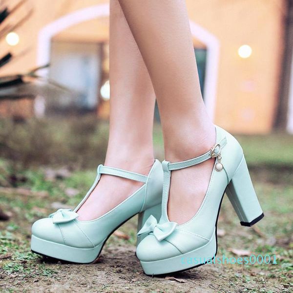 

karin wholesale new large size 43 women shoes woman t-strap platform high heels bowtie sweet lady pumps c01, Black