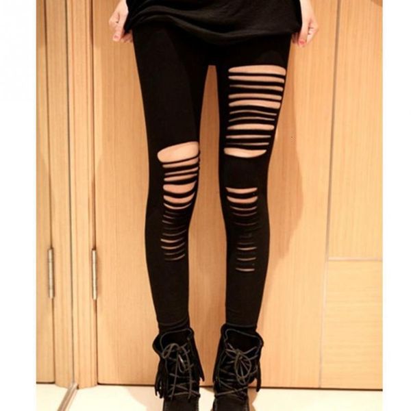 

fashion style summer leggings women cotton torn ripped hole ninth ankle length pant leggings brand new women clothing size, Black