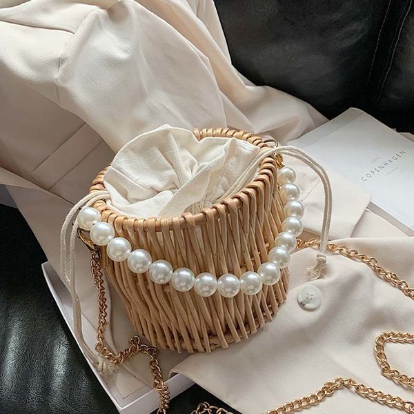

fashion straw woven bag ladies pearl beach basket ladies fashion shoulder messenger bag messenger totes handbag purse