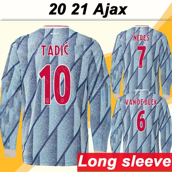 

2020 2021 ajax ziyech tadic long sleeve mens soccer jerseys neres de ligt dolberg red away football shirts new huntelaar de jong uniforms, Black;yellow