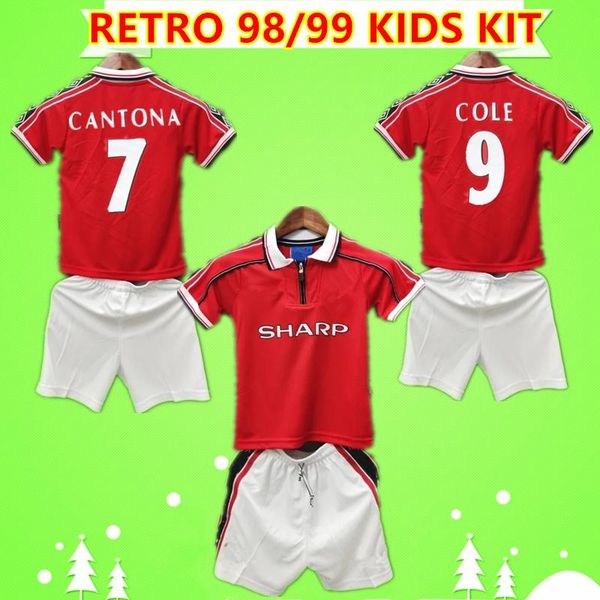 

kids kit 1998 1999 retro man soccer jersey 98 99 vintage classic boys suit football shirt united beckham cole solskjaer utd children set, Black;yellow