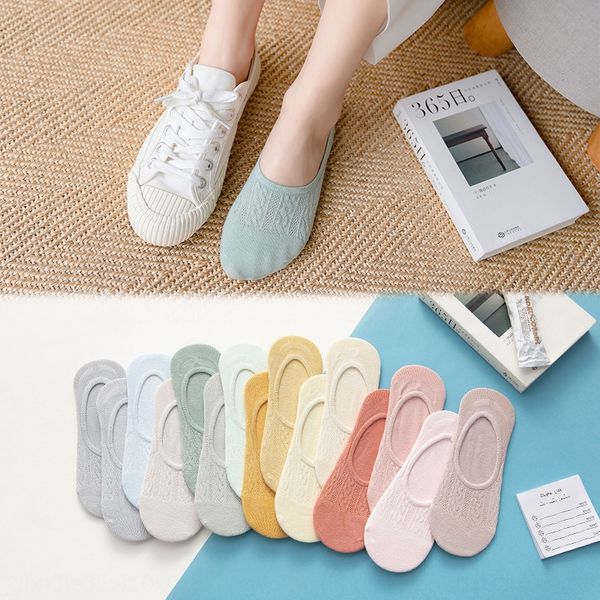 

women's summer cotton solid color boat mesh anti-slip shallow boat and socks light-color hipster socks, Pink;yellow