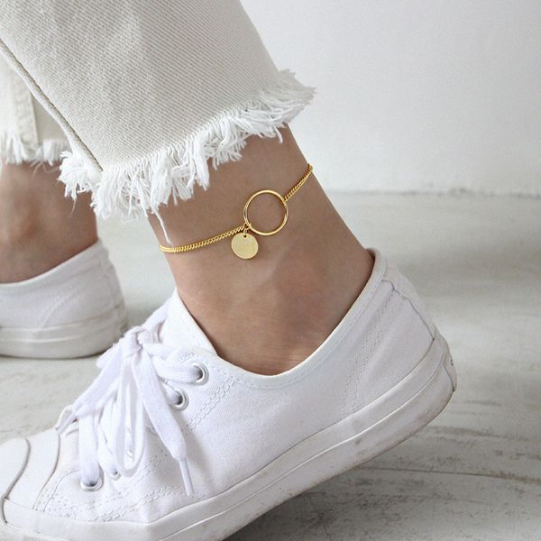 

new sterling silver 925 jewelry white gold /18k gold color double circle foot anklet bracelet for women girls fine jewelry, Red;blue