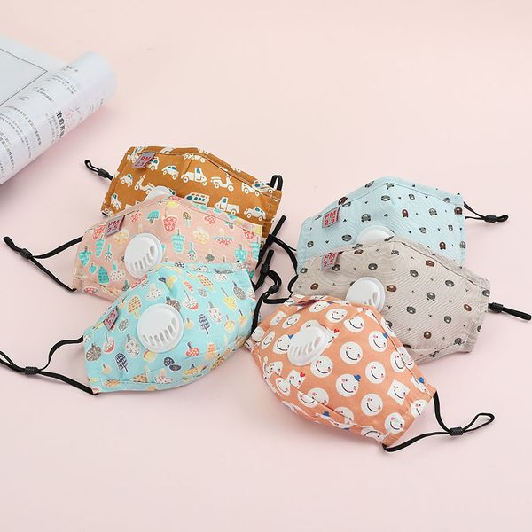 

10 styles summer children breathable face mask with valve anti-fog dust-proof cotton reusable protective dwb71